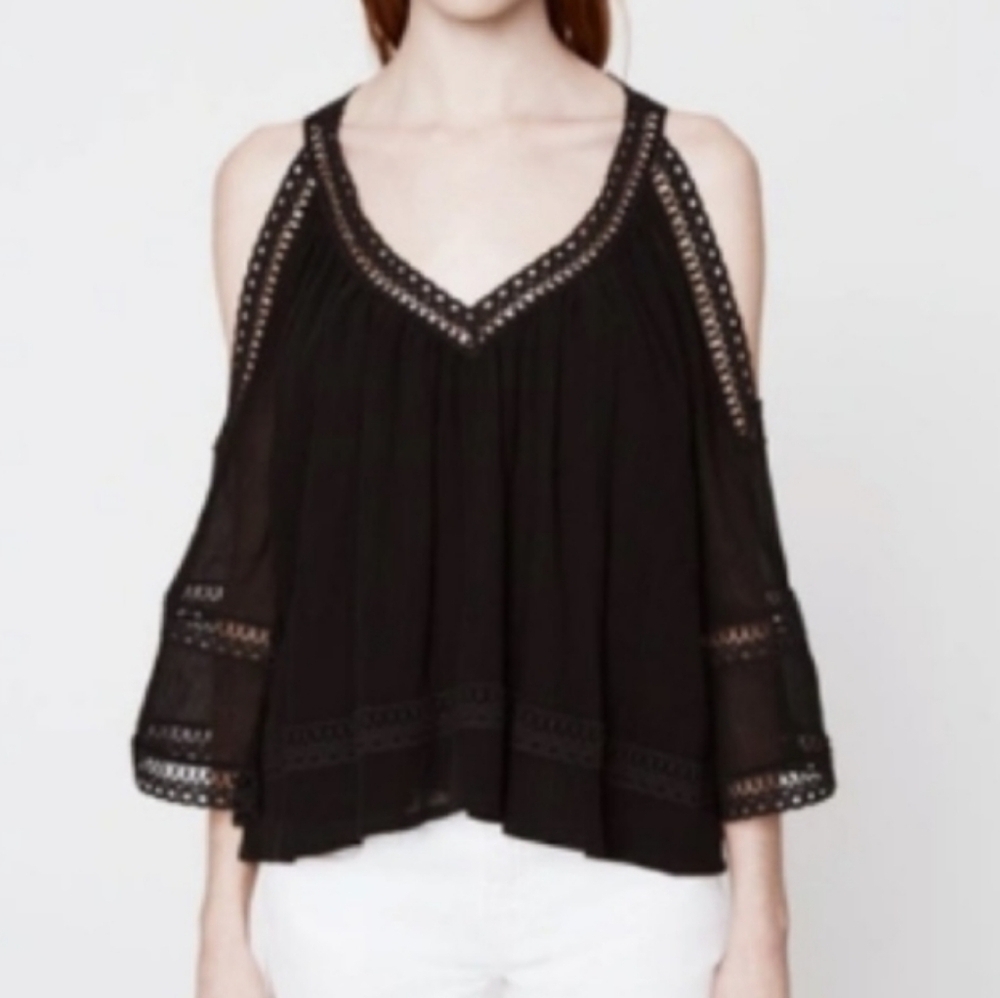 Rebecca Minkoff Black Cold-Shoulder Crochet Blouse